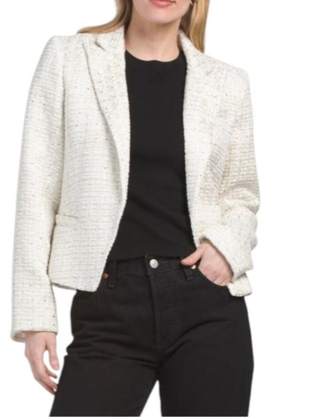 RACHEL ZOE Long Sleeve Open Front Boucle Jacket